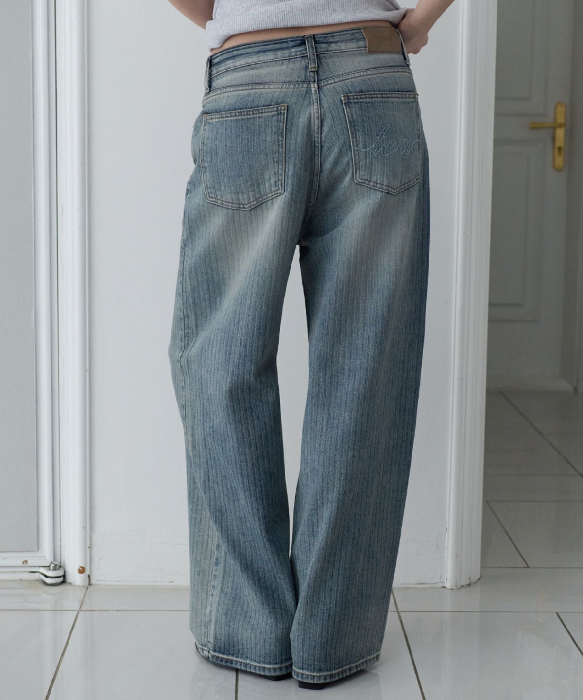 토아베(TOAVE) Herringbone Hip Point Wide Denim (Middle blue)