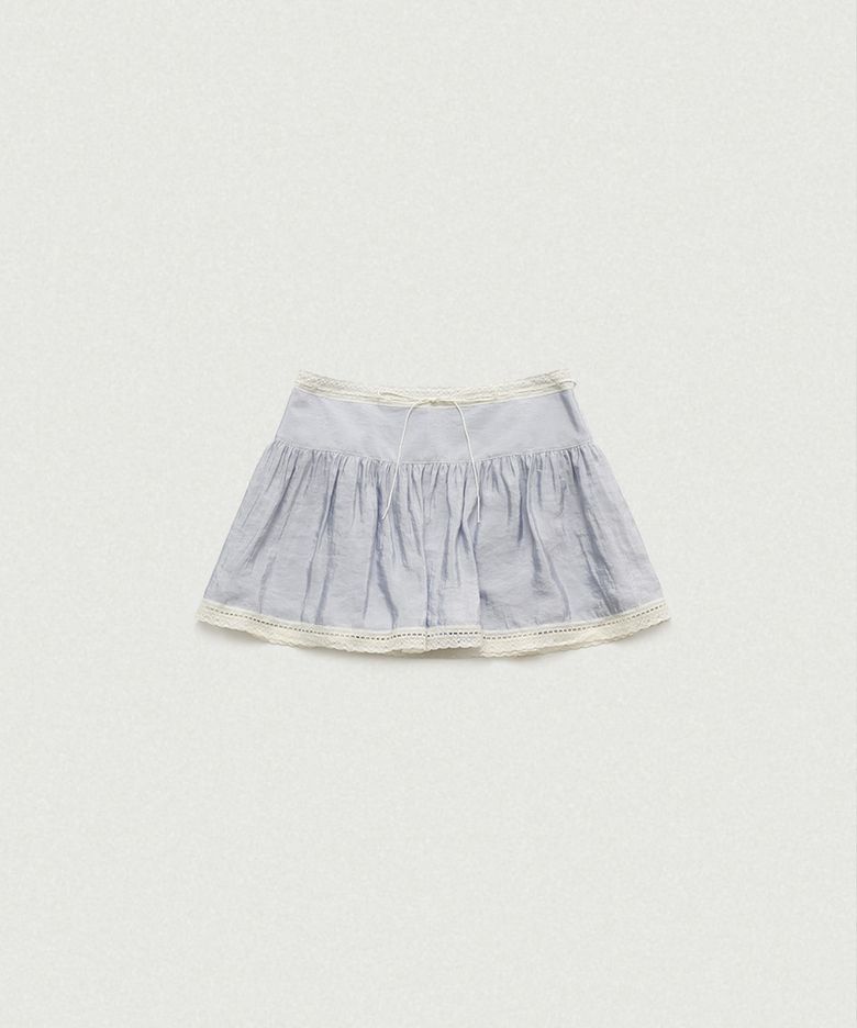 Riley Shirring Lace Trim Skirt_Dusty Blue