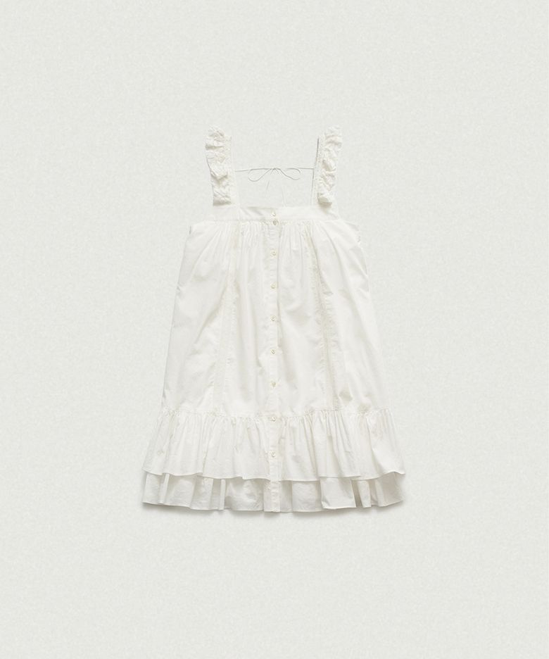 Ain Ruffle Square Neck Dress_White