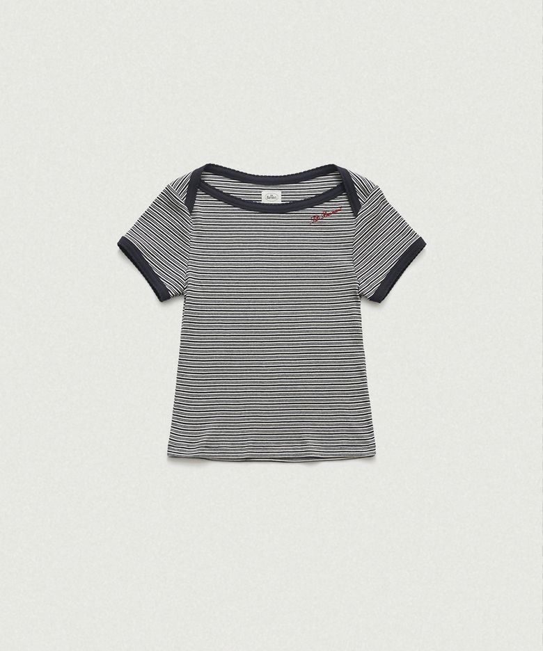 Noelle Boat Neck Stripe Slim Top_Navy