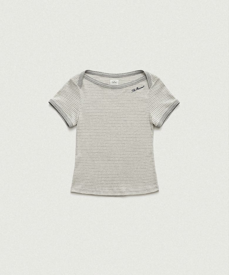 Noelle Boat Neck Stripe Slim Top_Grey