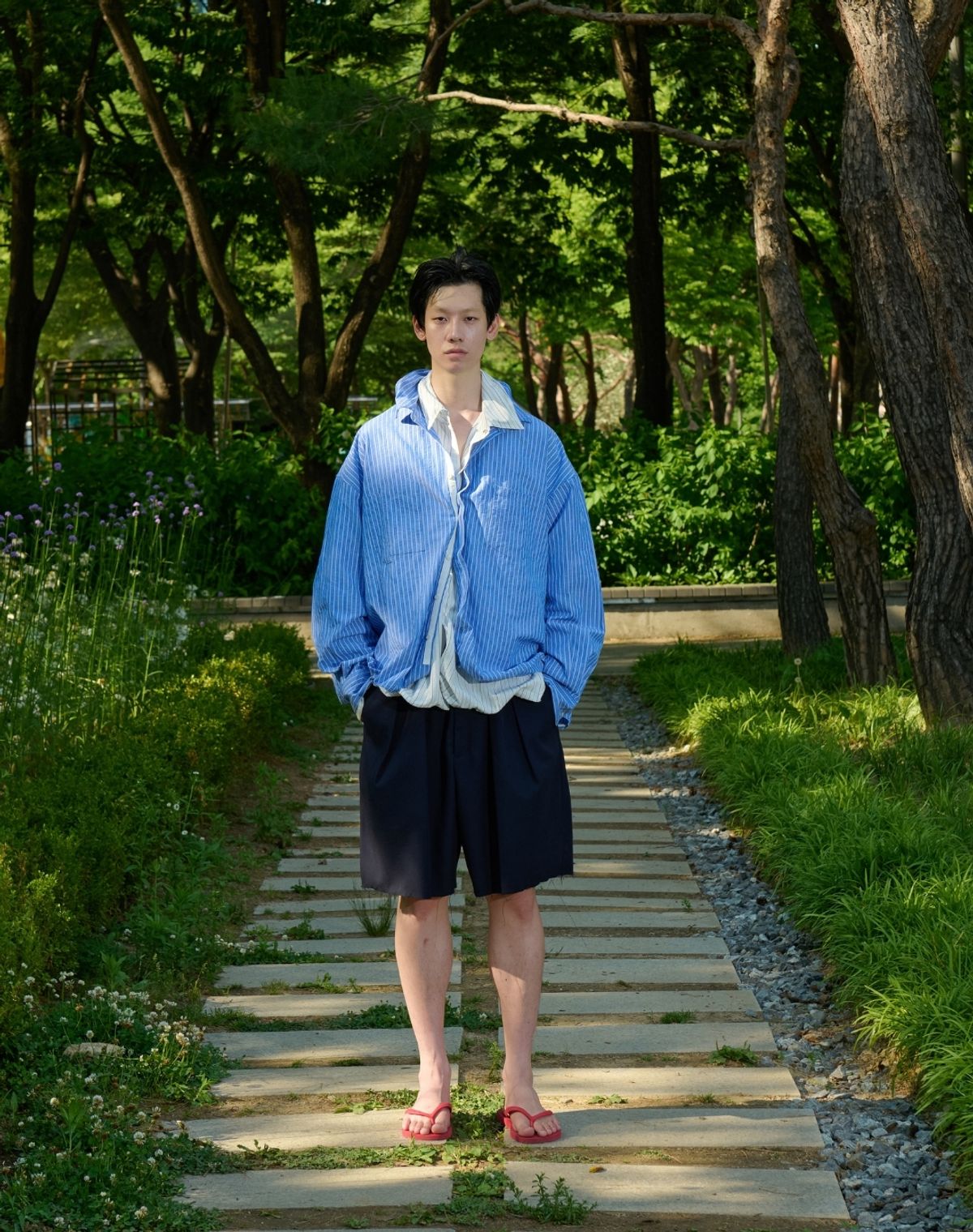 오디너리피플(ORDINARY PEOPLE) RE : Shape Memory Wire Shirt [BLUE STRIPE]