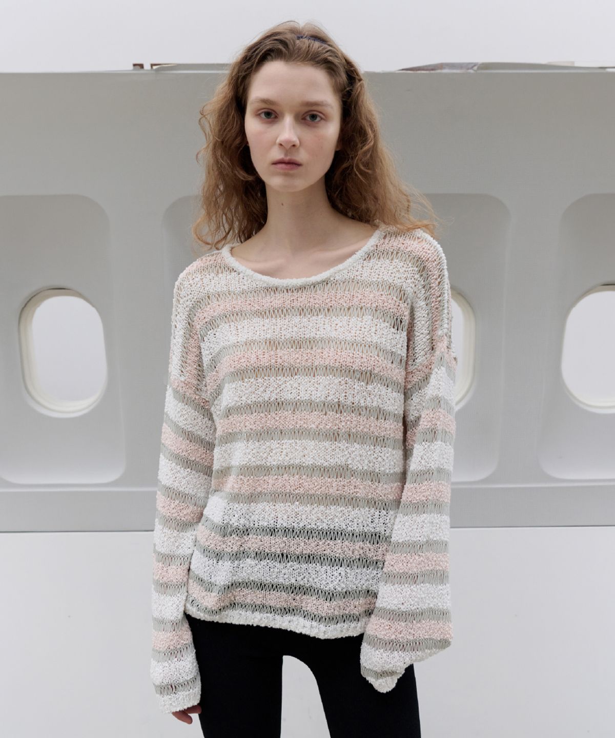 토아베(TOAVE) Net Loose Multi-Stripe Knit (Pink)