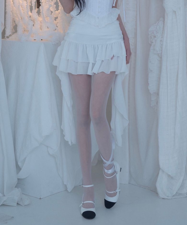 Tutu Chiffon Winged Shirred Skirt(3colors)