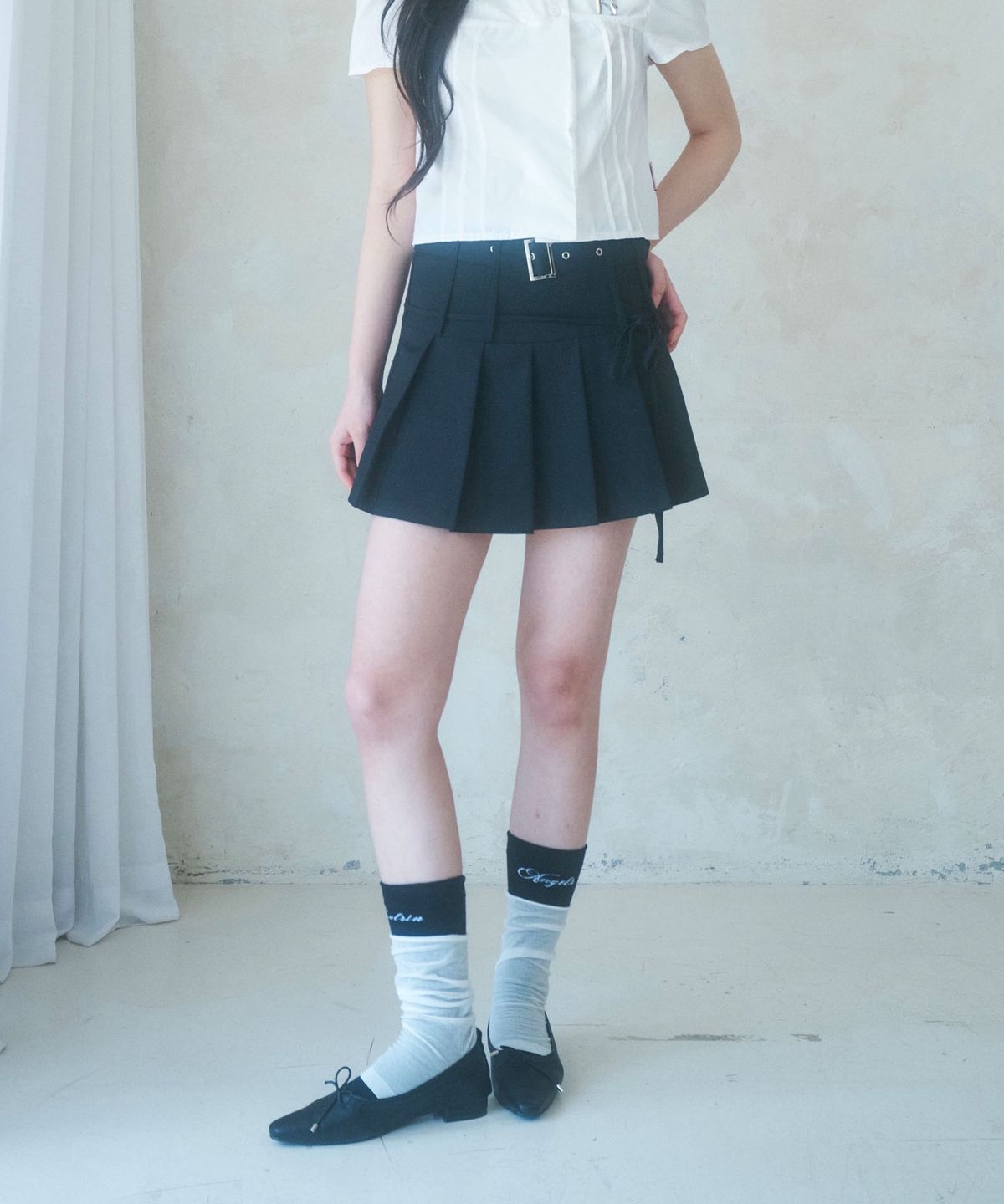 뉴얼린(NEWALRIN) Highteen Belt Ribbon Pleats Skirt(3colors)