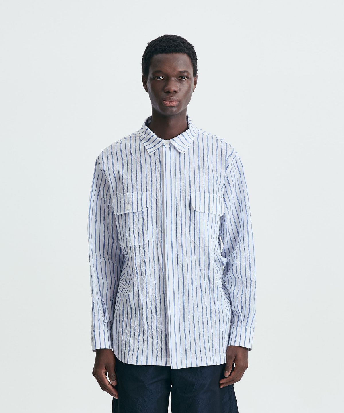 밀라코드(MILACODE) Stripe(Creased Effect) Shirt - WHITE