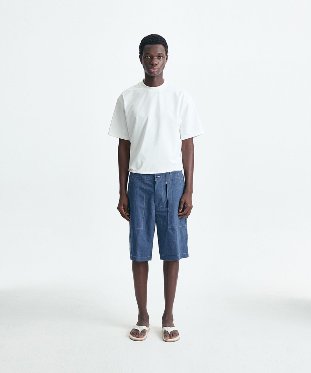 밀라코드(MILACODE) Mixed Linen (Denim Like) Shorts - INDIGO BLUE