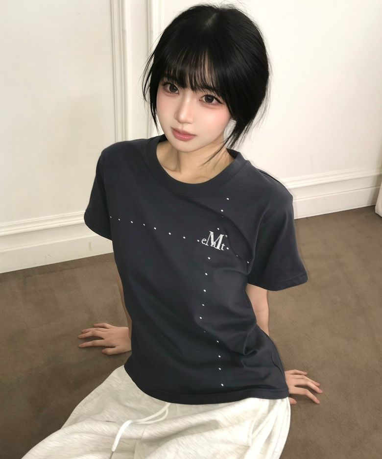 블리스 도트 크로스 반팔 티
