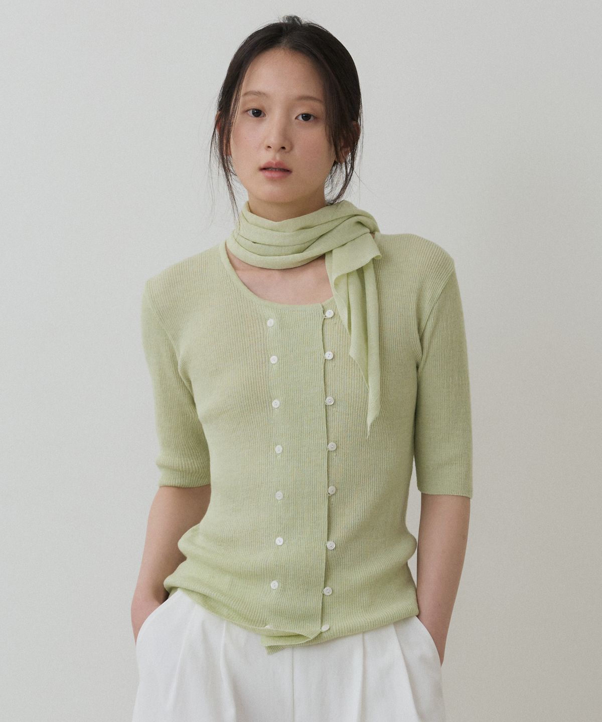 토와브(TOWAV) ELODY SCARF CARDIGAN_LIME