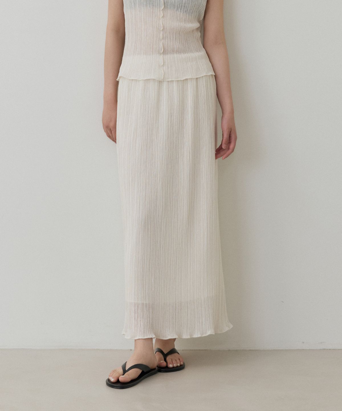 토와브(TOWAV) TEEN PLEATS BANDING SKIRT_CREAM