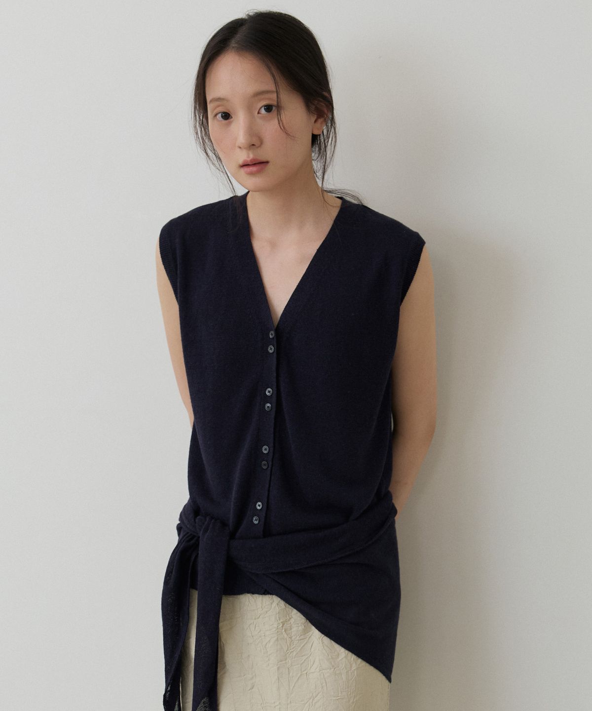 토와브(TOWAV) ELLA SCARF KNIT VEST_NAVY