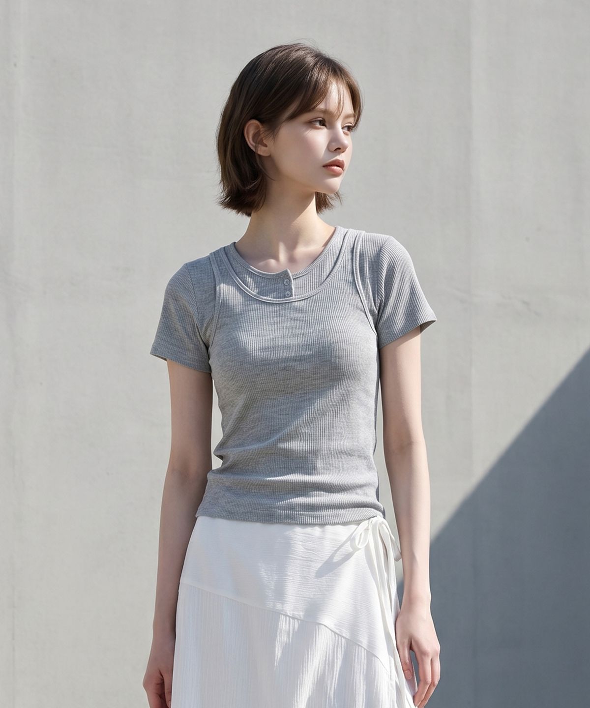 에이루브(ALUV) 레이어드 투 버튼티 AASFPO102A