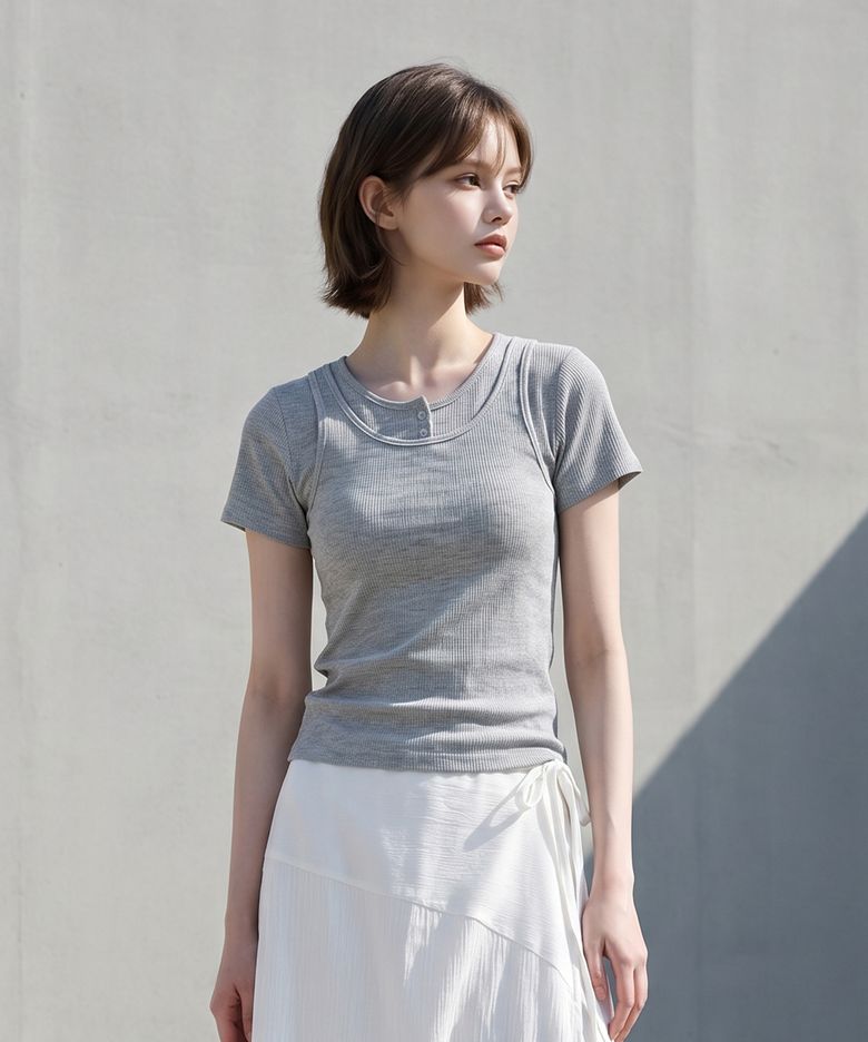 레이어드 투 버튼티 AASFPO102A