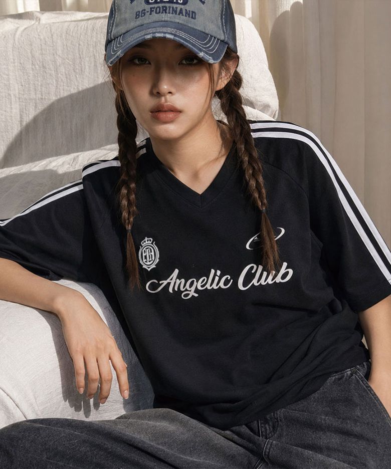 오블리크 트랙 브이넥 반팔티셔츠 4 Color [ANSV_1503]