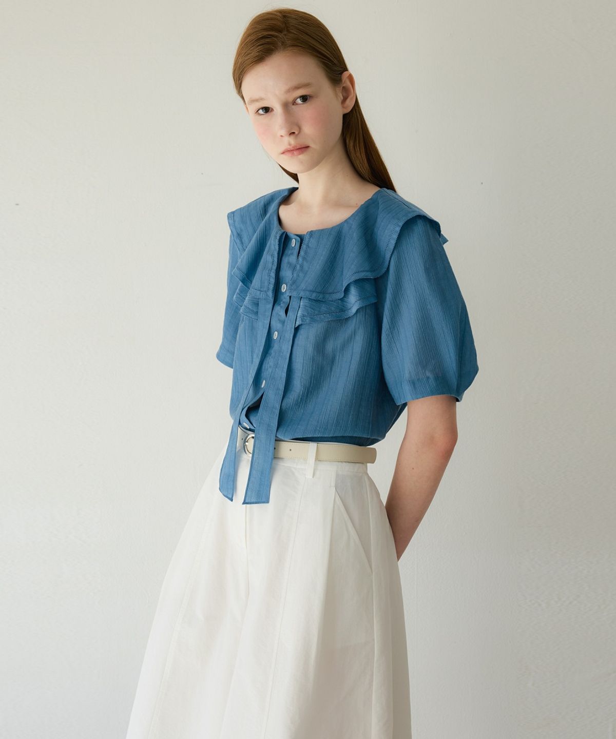 올리브 데 올리브(OLIVE DES OLIVE) 더블 러플넥 카라 블라우스 OW6XB5540