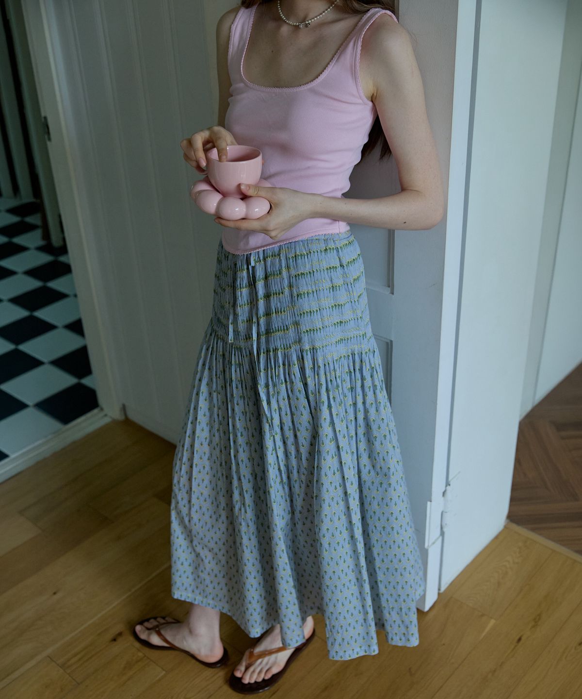 오픈도어스튜디오(OPENDOORSTUDIO) Printed tiered maxi skirt Blue