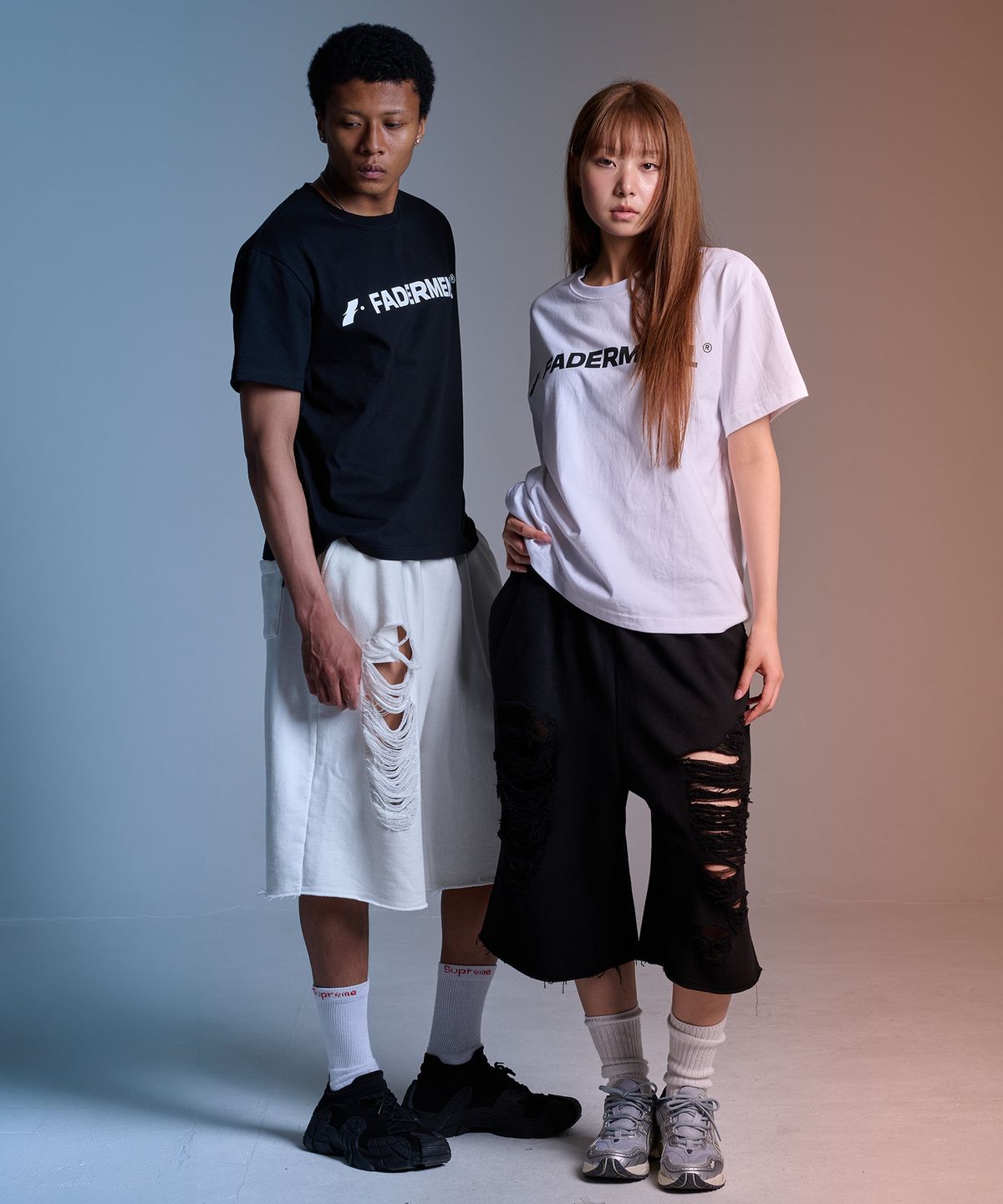 페이더먼트(FADERMENT) 메이드 스크래치 데미지 버뮤다 팬츠(Black)