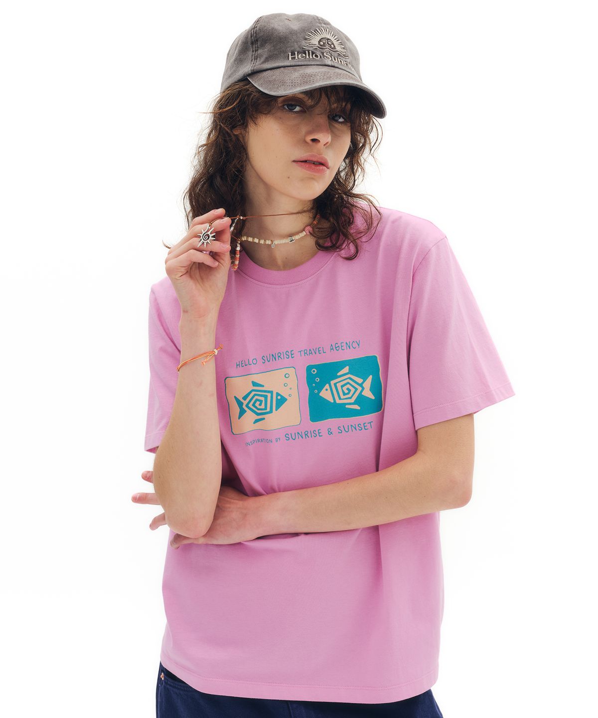헬로 선라이즈(HELLO SUNRISE) Geometric Fish Tee_Pink
