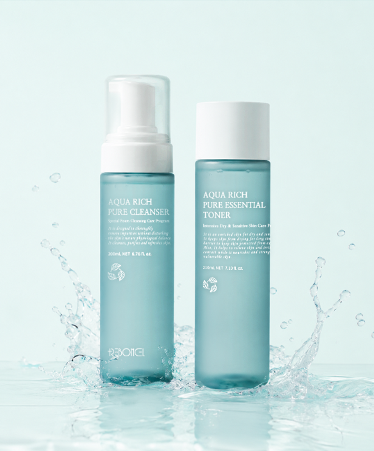 리본셀(REBONCEL) 아쿠아리치 퓨어 클렌저 200ml + 아쿠아라치 퓨어 에센셜 토너 210ml
