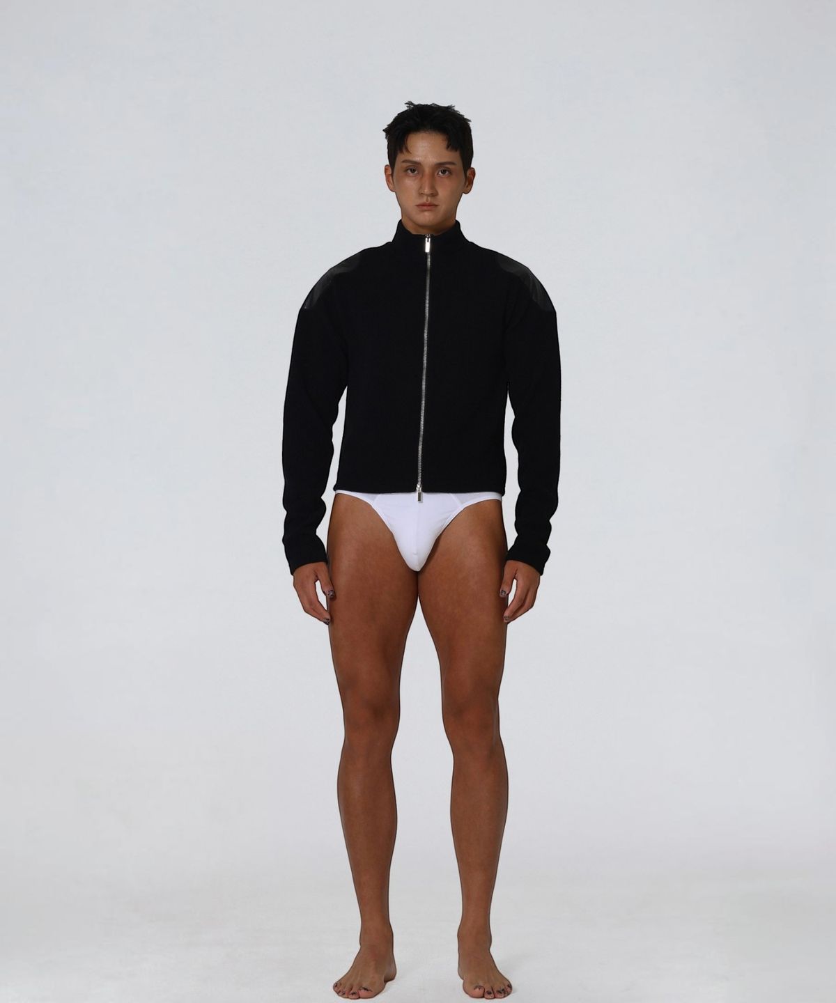 엑세스(XX) Shoulder Patch Zip-up Crop Knit Black