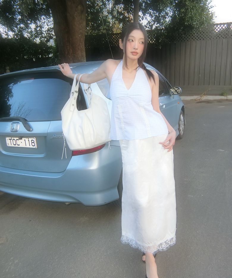 Bella Satin Long Skirt - White