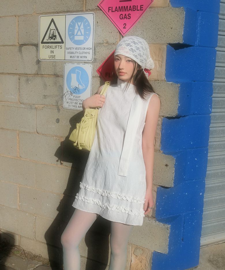 Romy Flower Scarf Dress - White