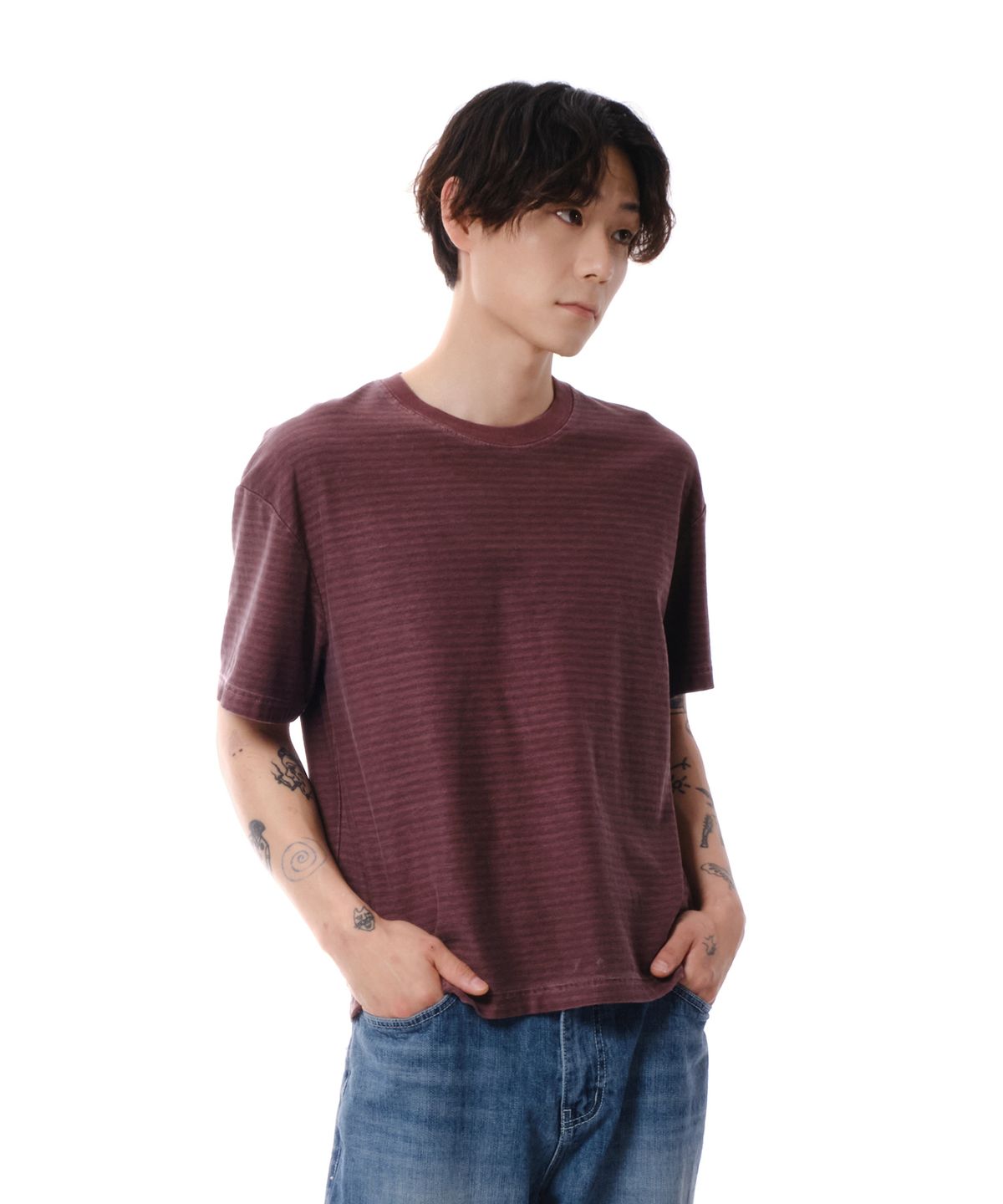 다이브인(DIVEIN) DYED STRIPE COTTON T-SHIRT (PURPLE)