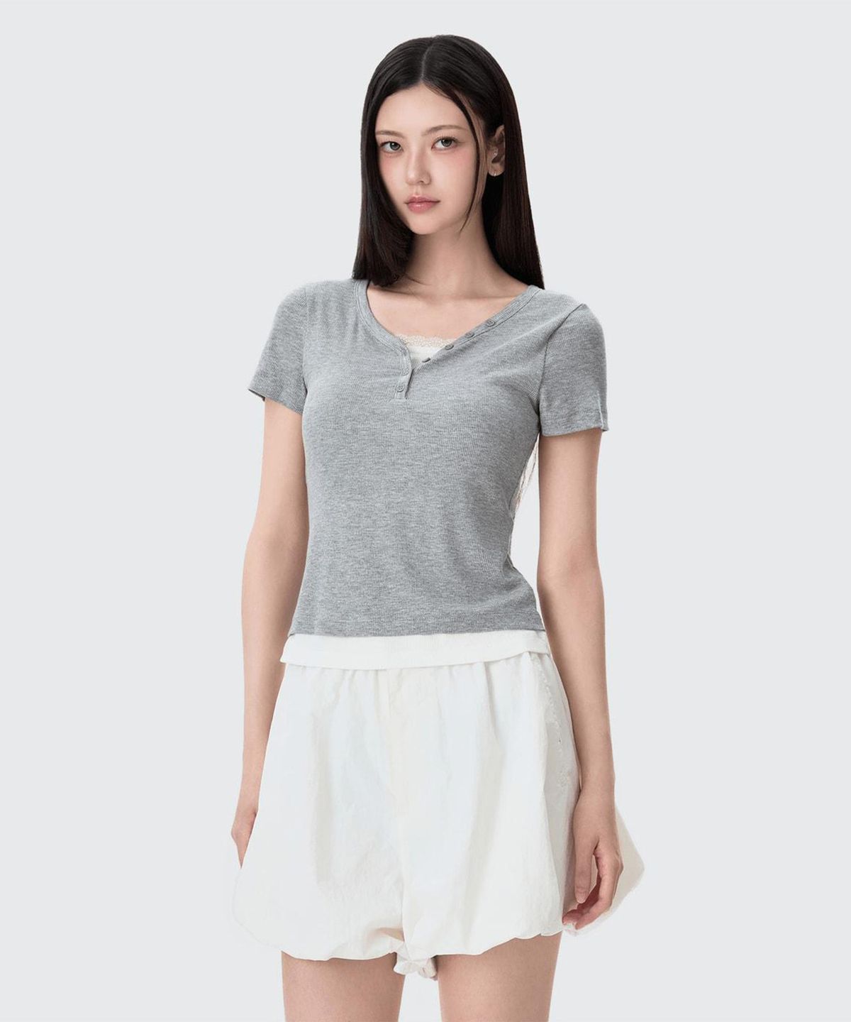 미쏘(MIXXO) 버튼업 레이어드 티셔츠 RE LWG418A_MIWHWG80QA