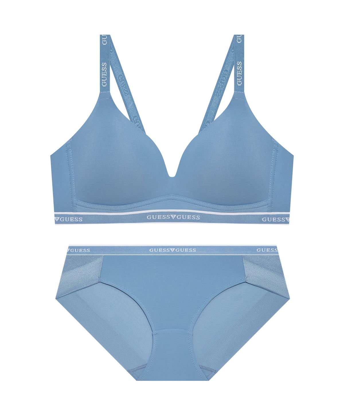 게스언더웨어(GUESS UNDERWEAR) 멜로우 쿨 노와이어 브라 팬티 세트 - 그레이블루