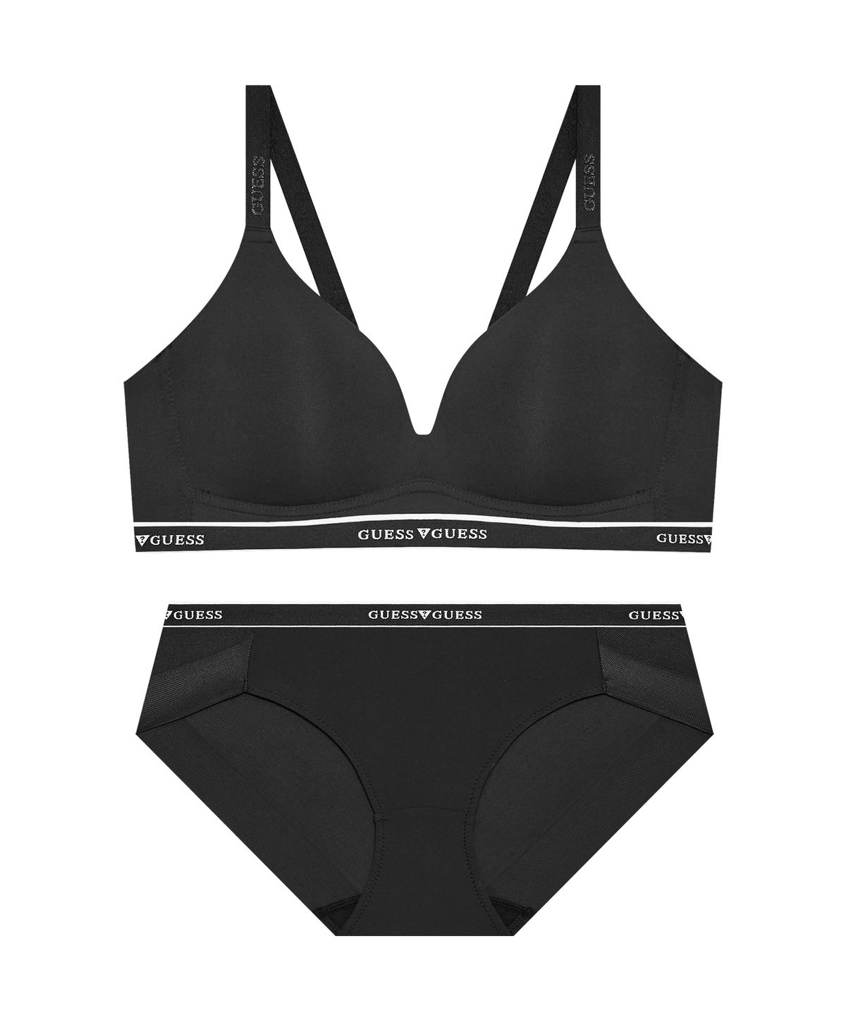 게스언더웨어(GUESS UNDERWEAR) 멜로우 쿨 노와이어 브라 팬티 세트 - 블랙