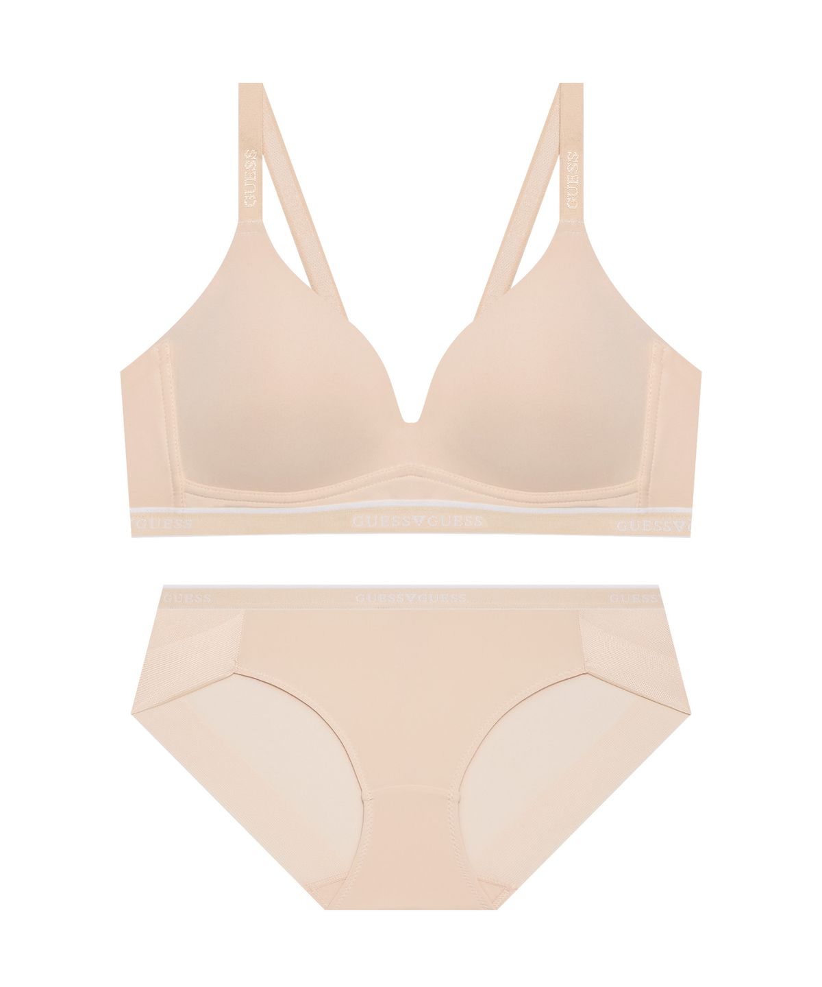 게스언더웨어(GUESS UNDERWEAR) 멜로우 쿨 노와이어 브라 팬티 세트 - 베이지