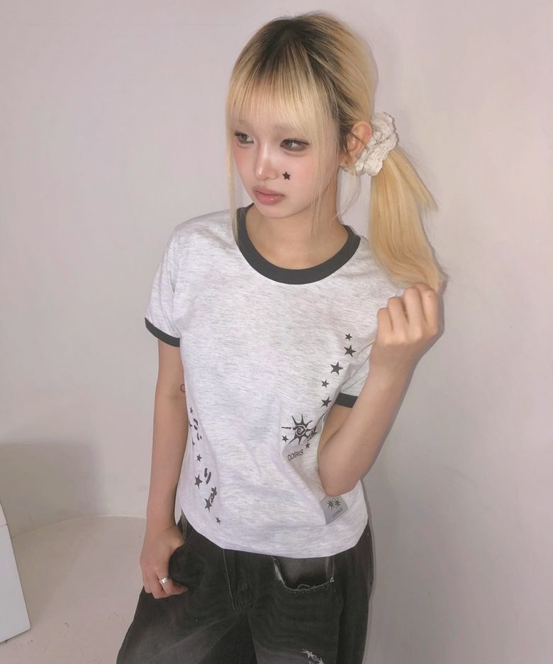 호타루 레터링 배색 링거 반팔 티 (2컬러)