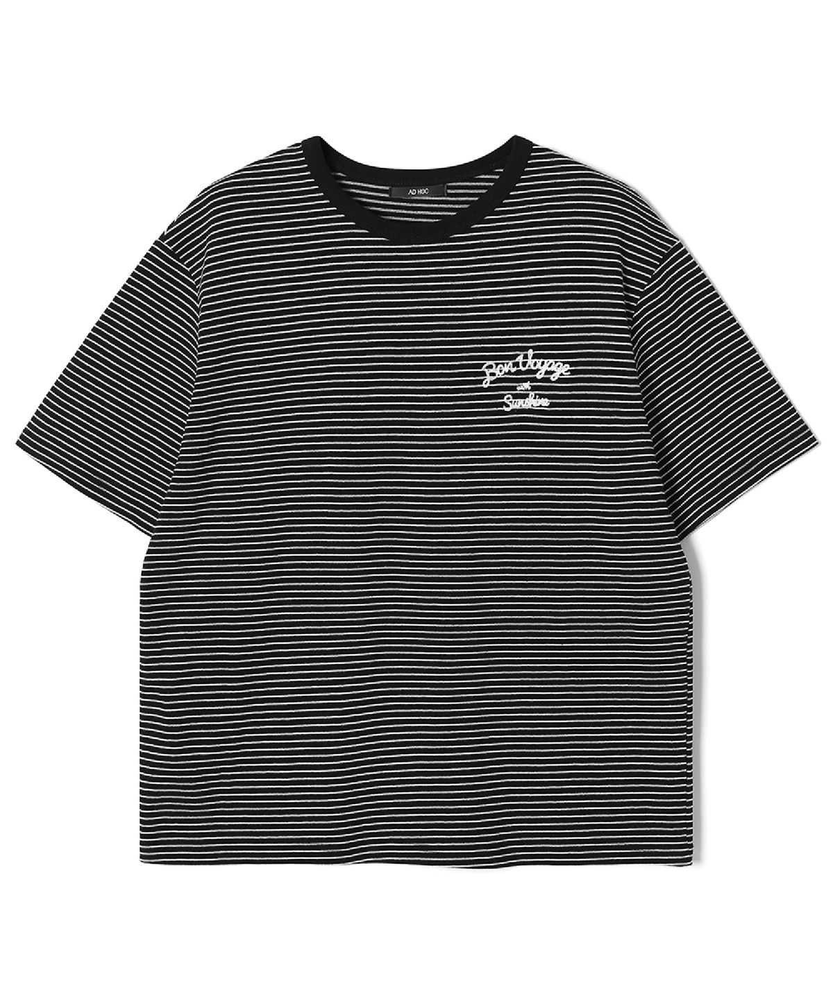 애드호크(ADHOC) 남성 스트라이프 반팔 소매 베이직 티셔츠 (BLACK) (HC6STA8)