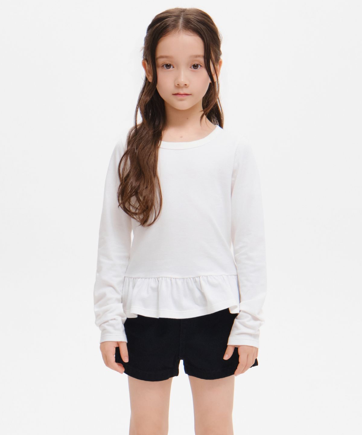 무신사 스탠다드 키즈(MUSINSA STANDARD KIDS) 걸즈 플레어 긴소매 티셔츠 [화이트]