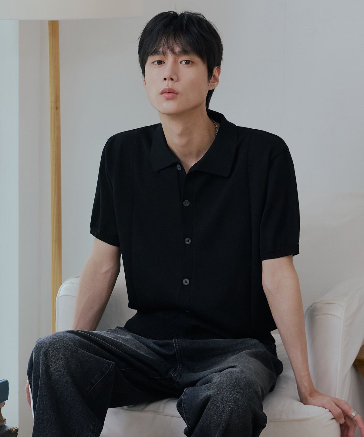 노드유(NODU) 쿨 썸머 워셔블 카라 크롭 하프 가디건 [블랙]