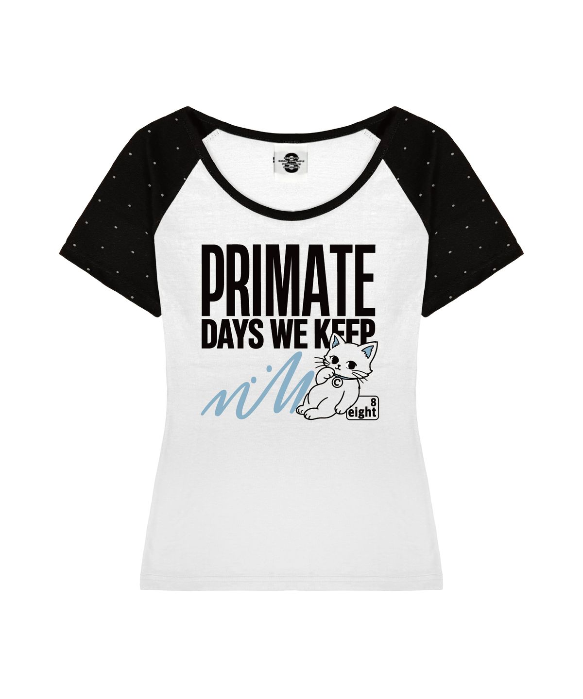 프라임에이트(PRIMATE) KEEP CAT U넥 땡땡이 래글런 슬림핏 반팔티셔츠 4 COLORS
