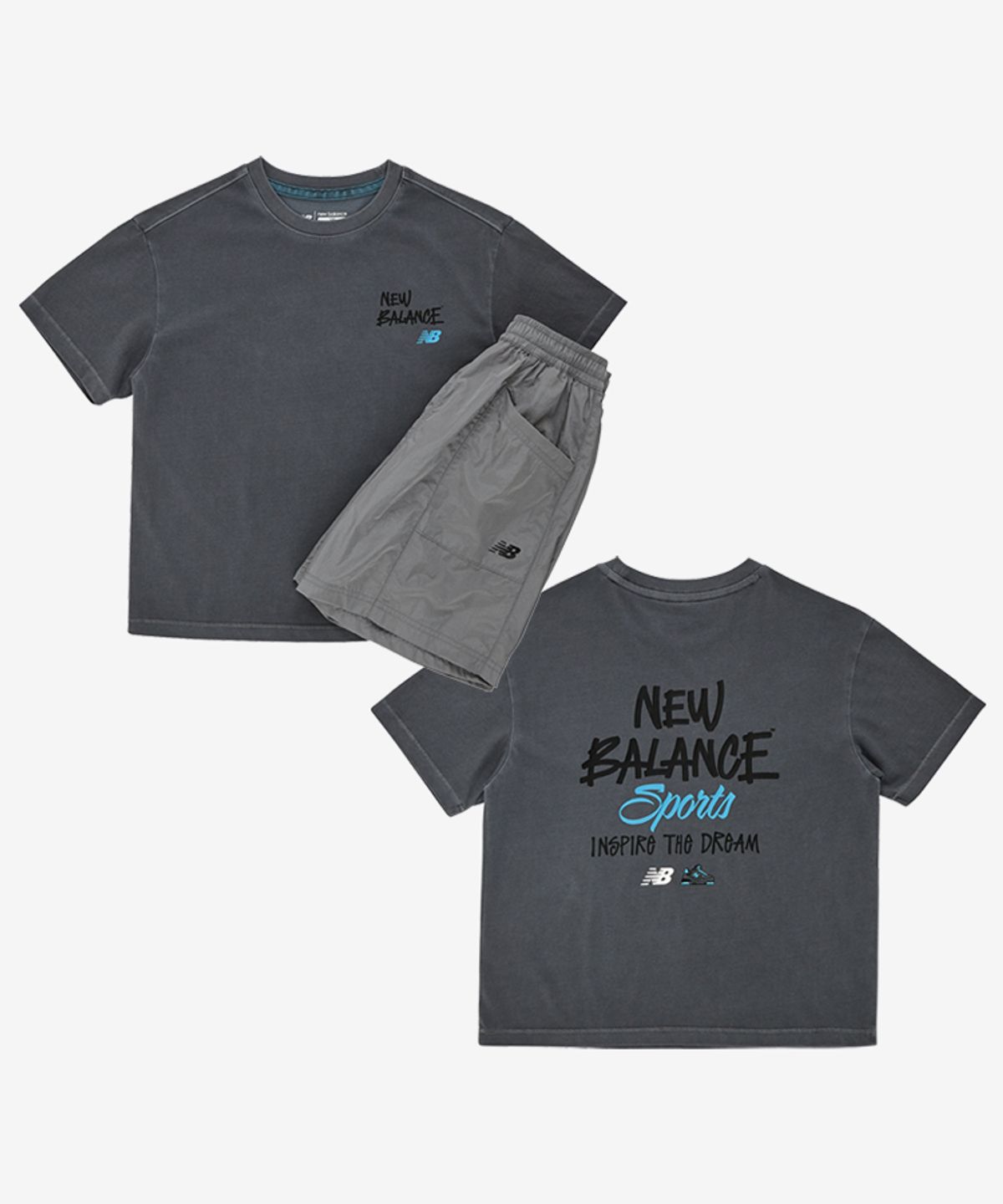 뉴발란스 키즈(NEWBALANCEKIDS) METALLIC SUMMER_피그먼트+우븐 반바지 셋업 아동 상하복 NK9YG2761UCG