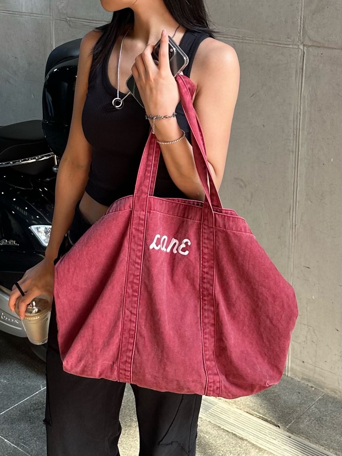 레인 아파트먼트(LANE APARTMENT) COTTON LOGO BIG BAG [RED]
