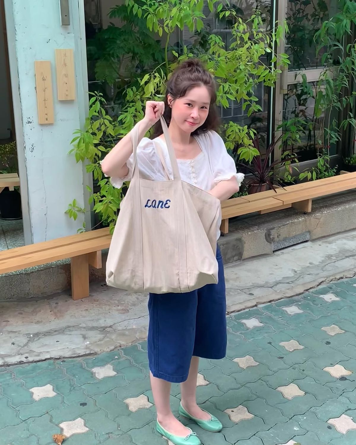 레인 아파트먼트(LANE APARTMENT) COTTON LOGO BIG BAG [BEIGE]