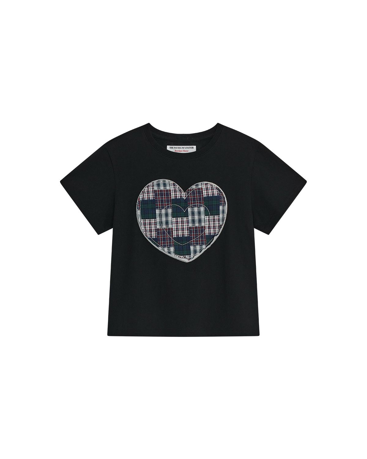 더뮤지엄비지터(THEMUSEUMVISITOR) W VOLUME HEART APPLIQUE T-SHIRT (BLACK)