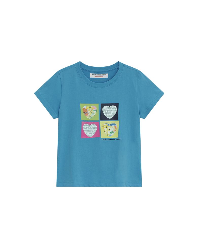 W FLOWER BLOCK GRAPHIC T-SHIRT (TILL BLUE)