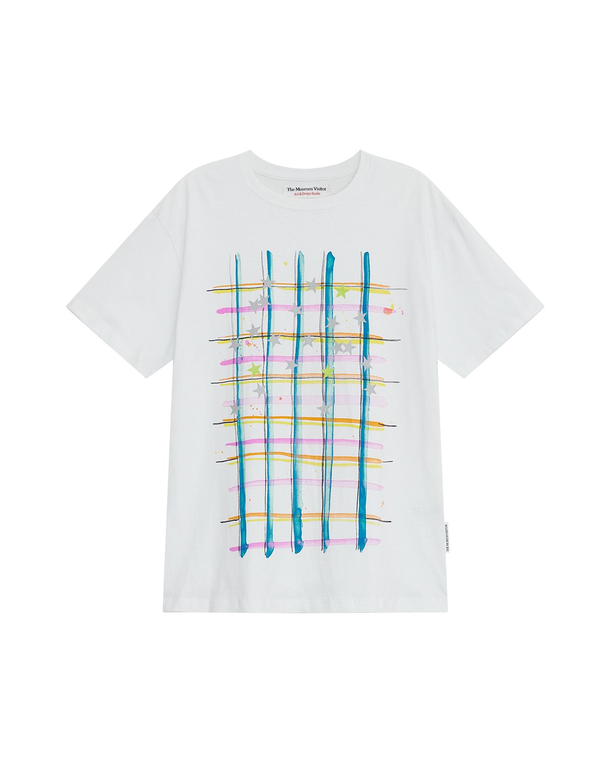 더뮤지엄비지터(THEMUSEUMVISITOR) CHECK PRINTED OVERSIZED T-SHIRT (WHITE)