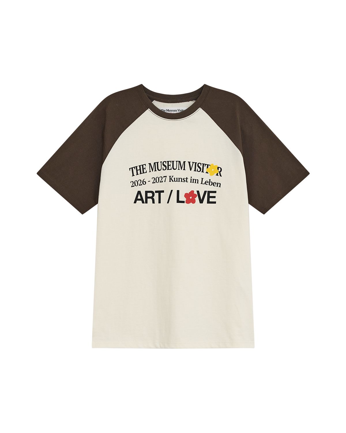 더뮤지엄비지터(THEMUSEUMVISITOR) RAGLAN COLOR BLOCK GRAPHIC T-SHIRT (BROWN)