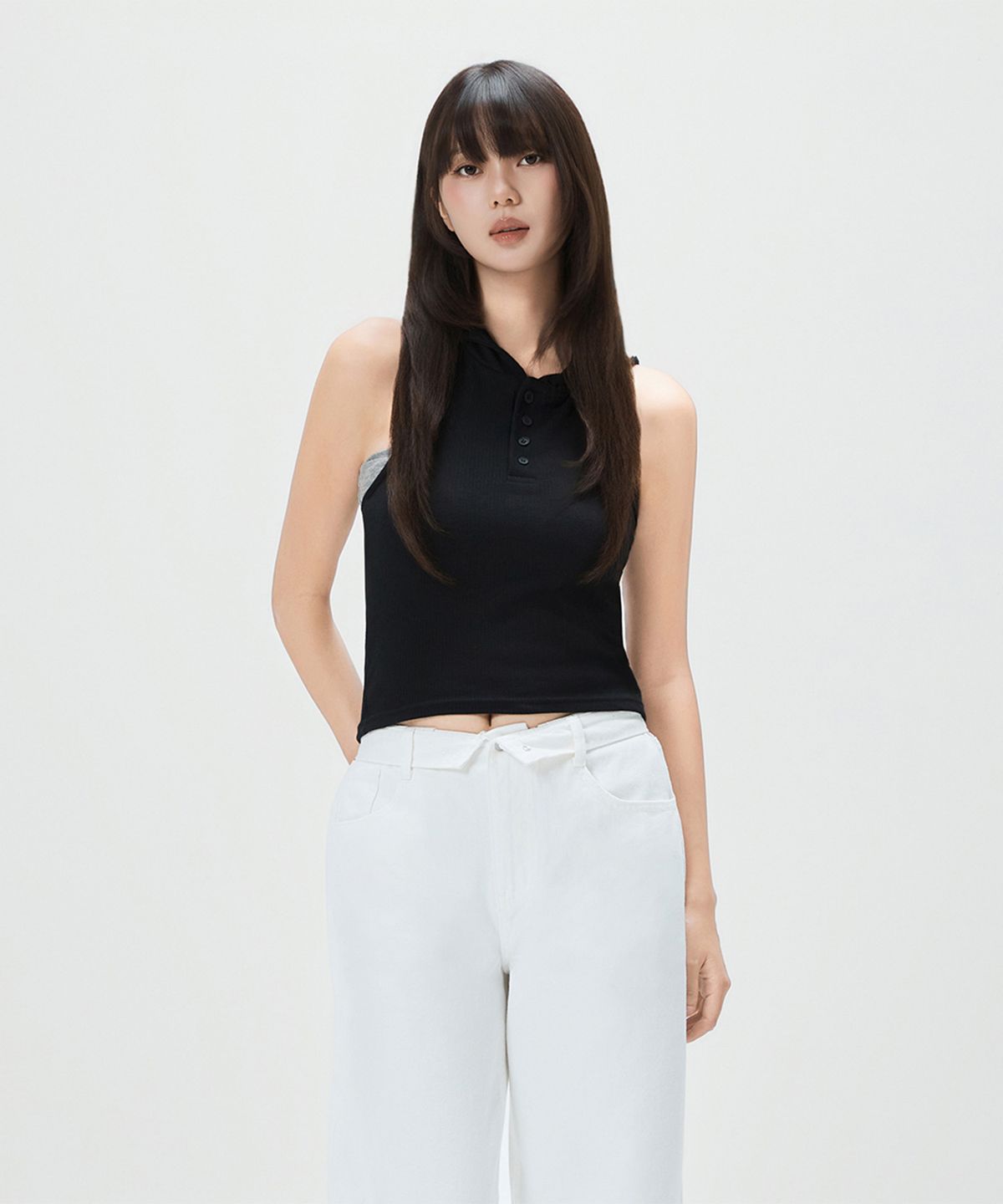 미쏘(MIXXO) 골지 나시 후드 티셔츠_MIWHNG709S