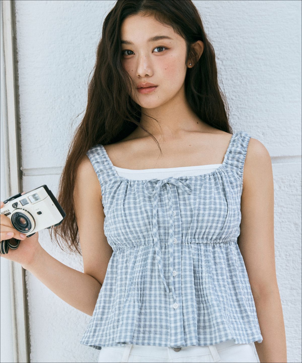 미쏘(MIXXO) 리본 셔링 나시 블라우스_MIWBNG701C
