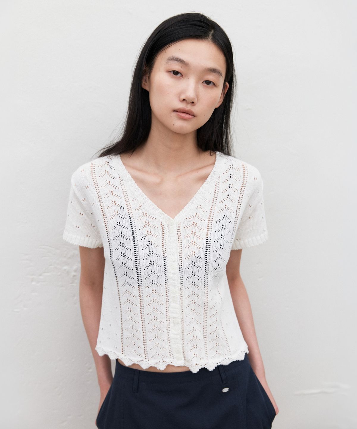 망고매니플리즈(MANGO MANY PLEASE) GINGER CROCHET CARDIGAN_IVORY