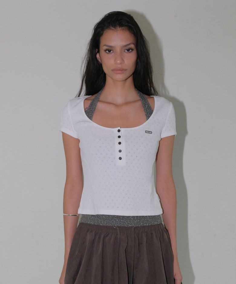 HALTER LAYERED SHORT SLEEVE SET [WHITE]