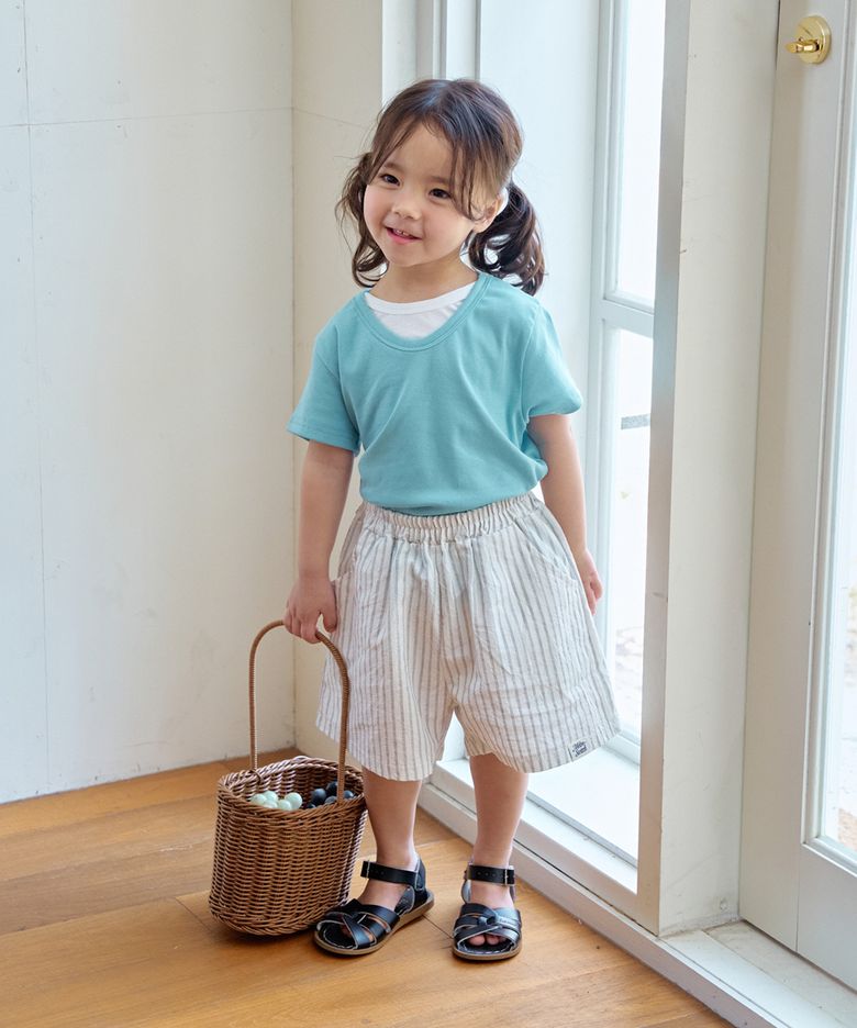 브이넥 레이어드 반팔티