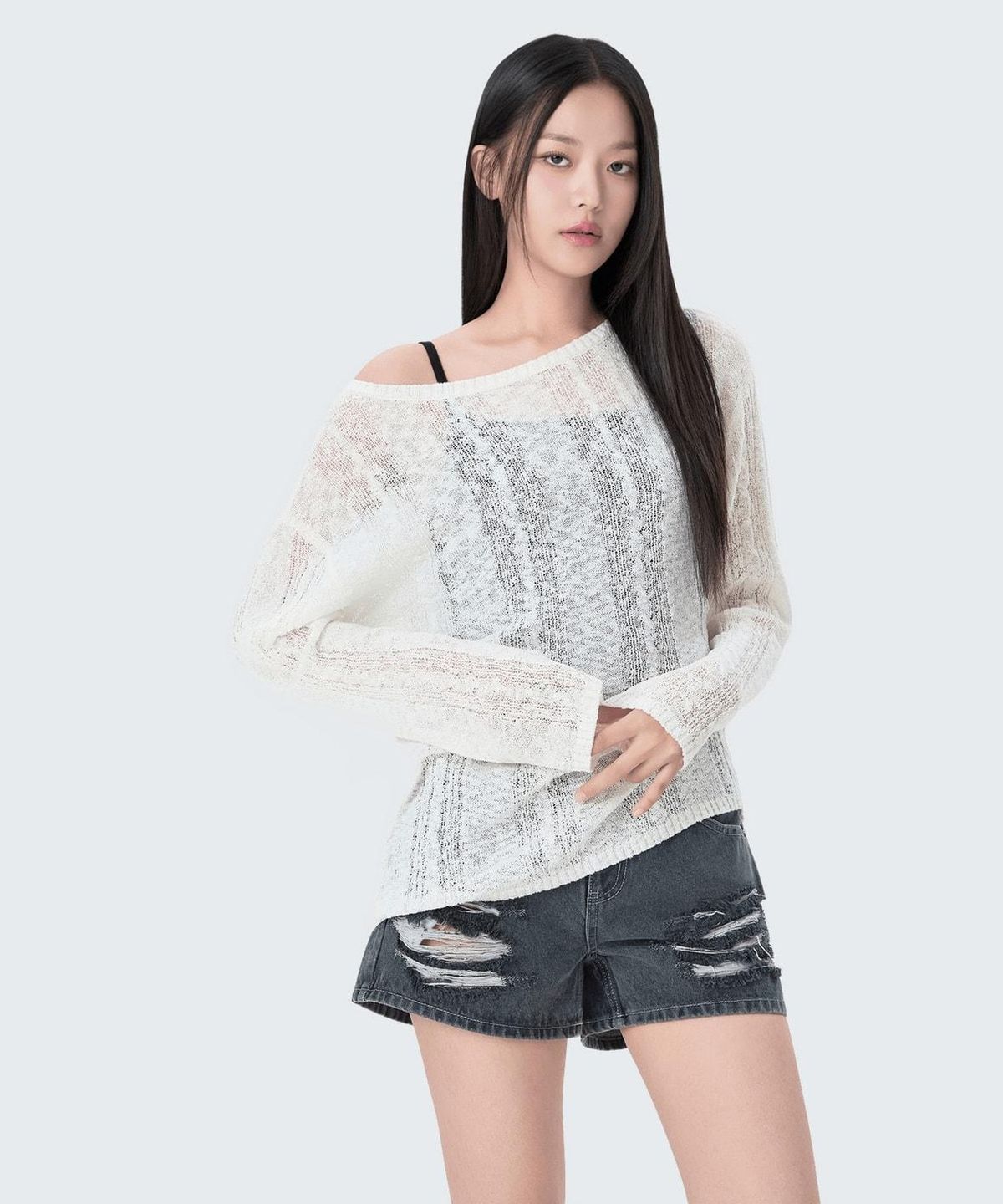 미쏘(MIXXO) 시스루 케이블 루즈핏 긴팔 니트_MIWKAG642T