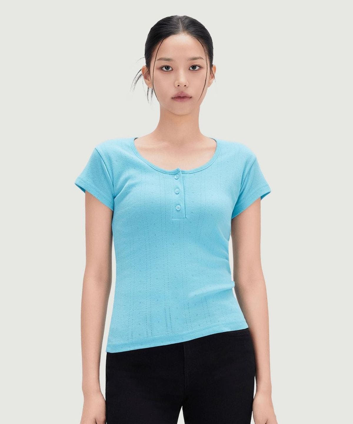 미쏘(MIXXO) 버튼업 반팔 티셔츠_MIWHWG719S